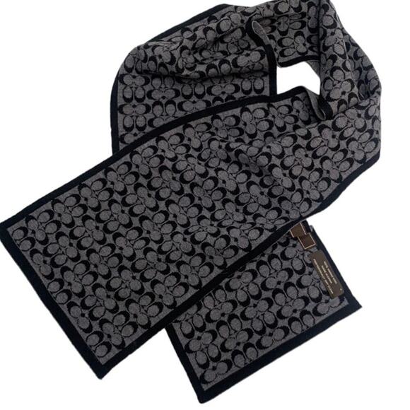 Coach Black & Charcoal Mini Signature Muffler Scarf W1544 7-3/4” x 48” - Picture 3 of 6